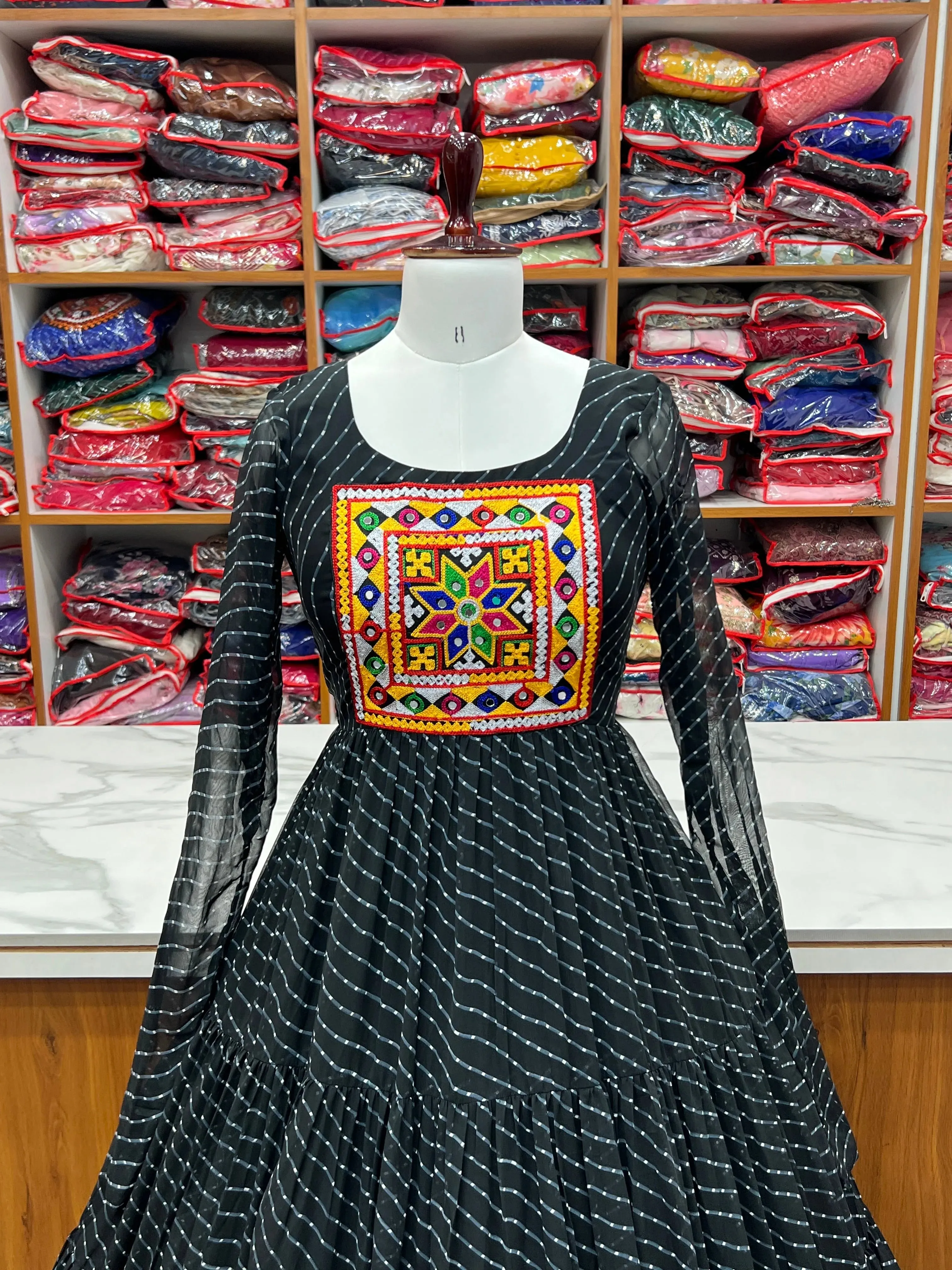 Leheriya Printed Navratri Wear Pure Soft Faux Georgette Gown
