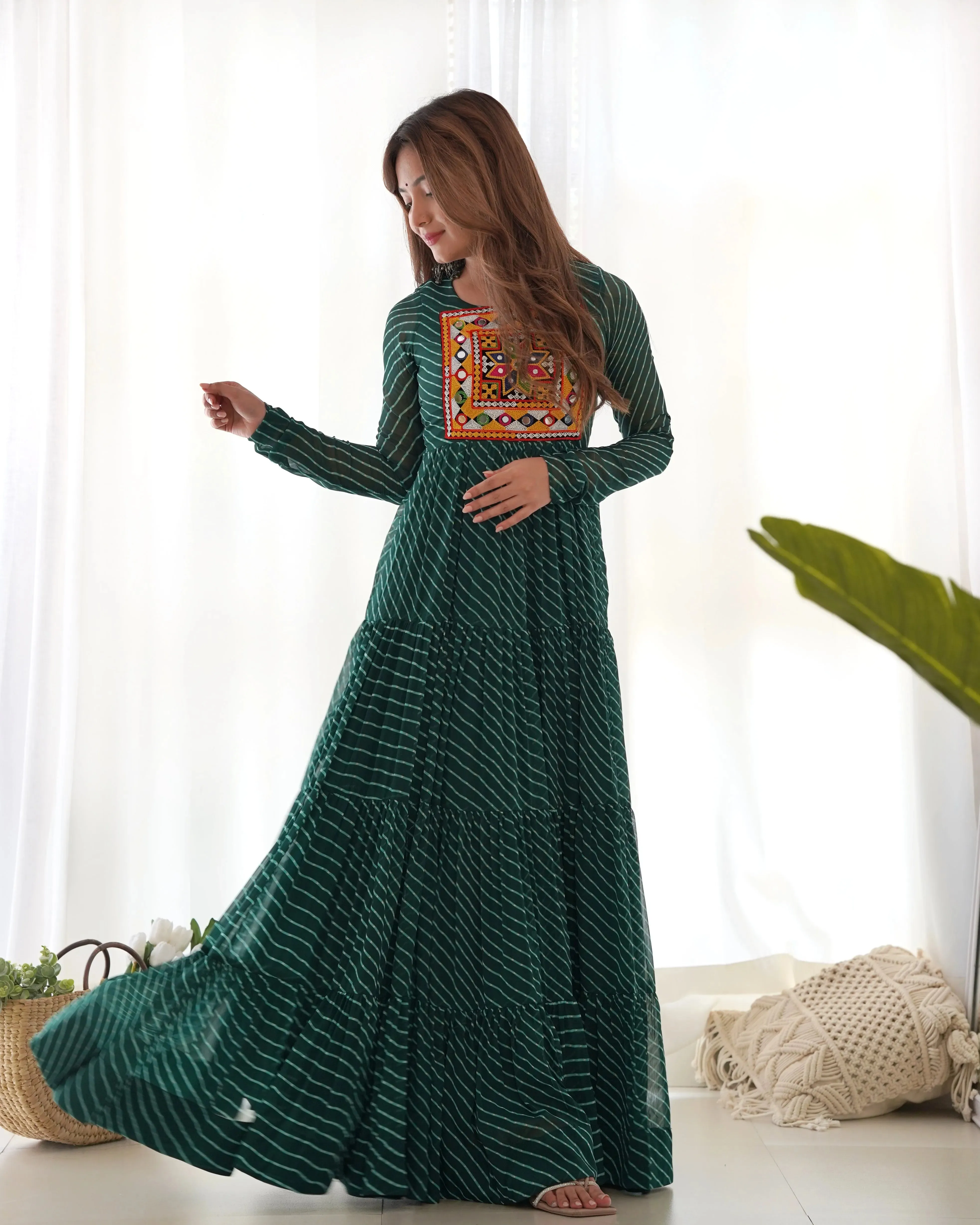 Leheriya Printed Navratri Wear Pure Soft Faux Georgette Gown