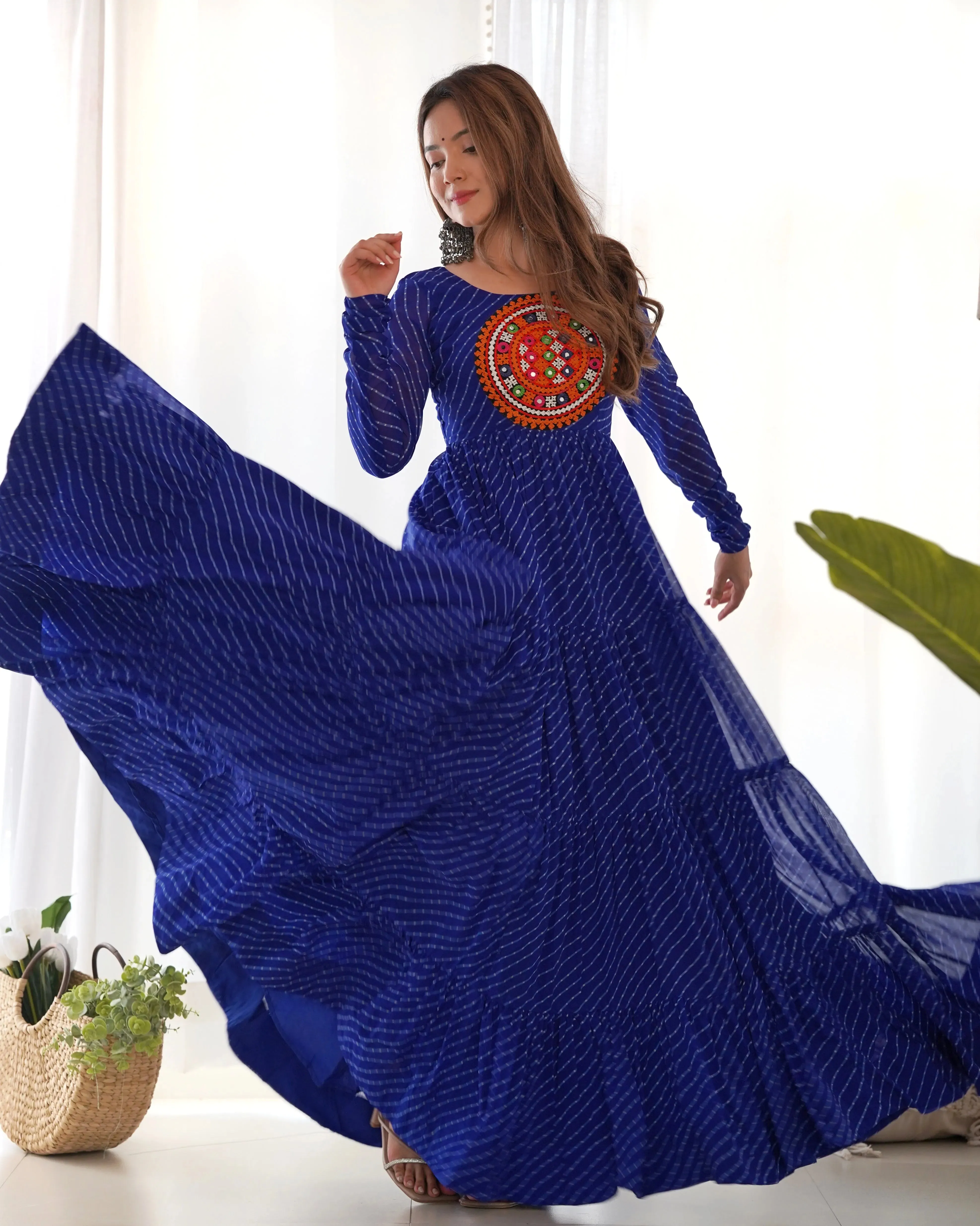 Leheriya Printed Navratri Wear Pure Soft Faux Georgette Gown