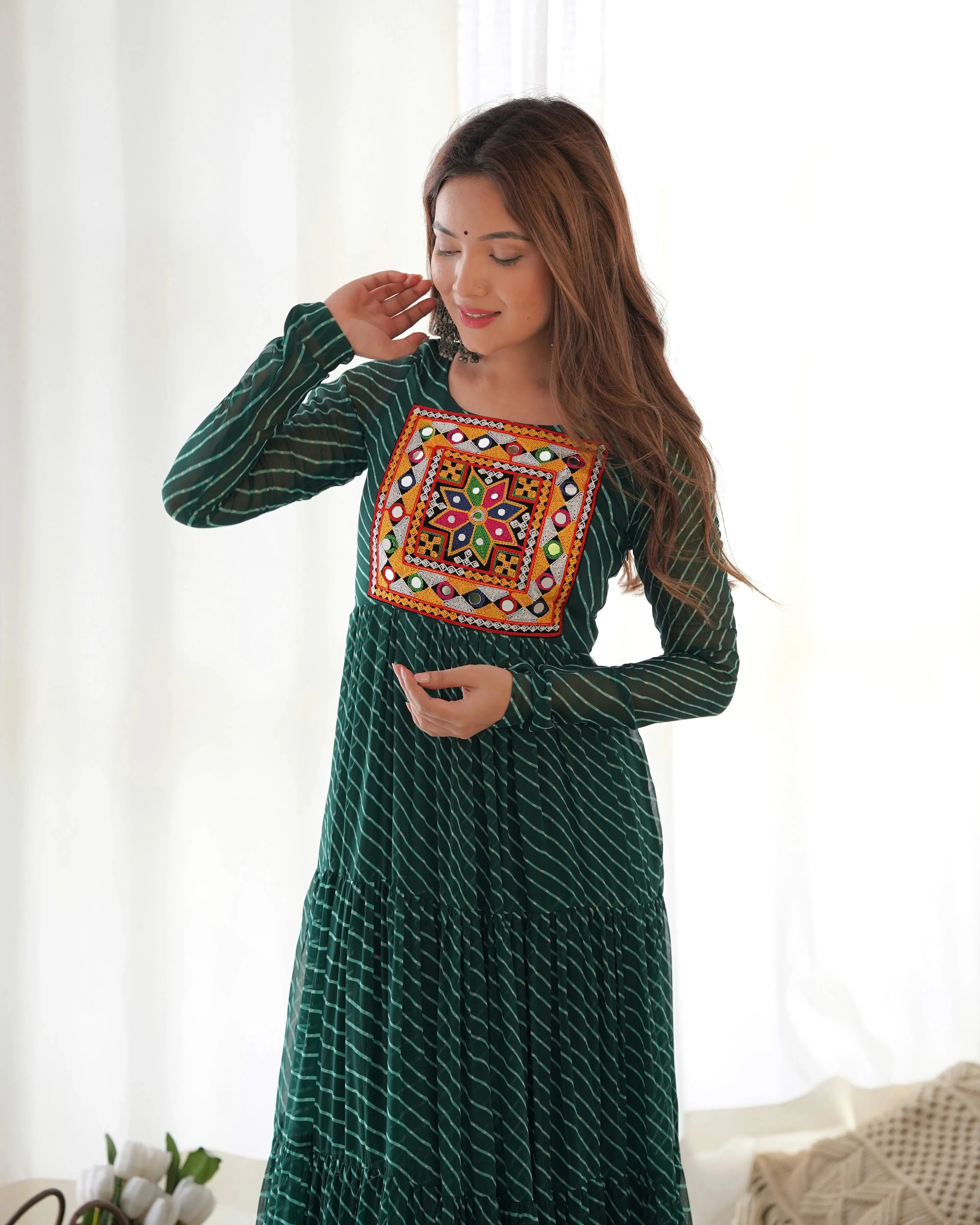 Leheriya Printed Navratri Wear Pure Soft Faux Georgette Gown