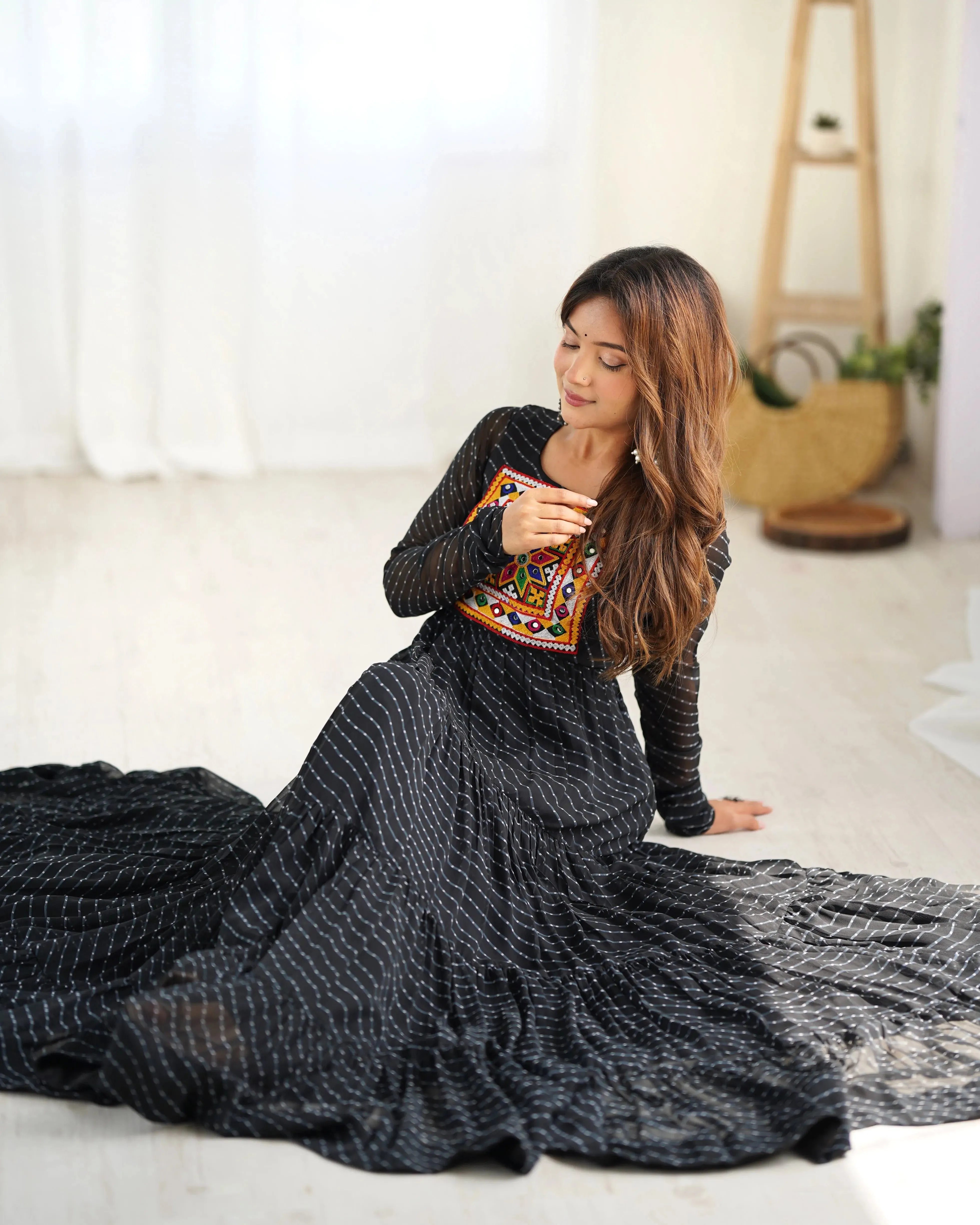 Leheriya Printed Navratri Wear Pure Soft Faux Georgette Gown