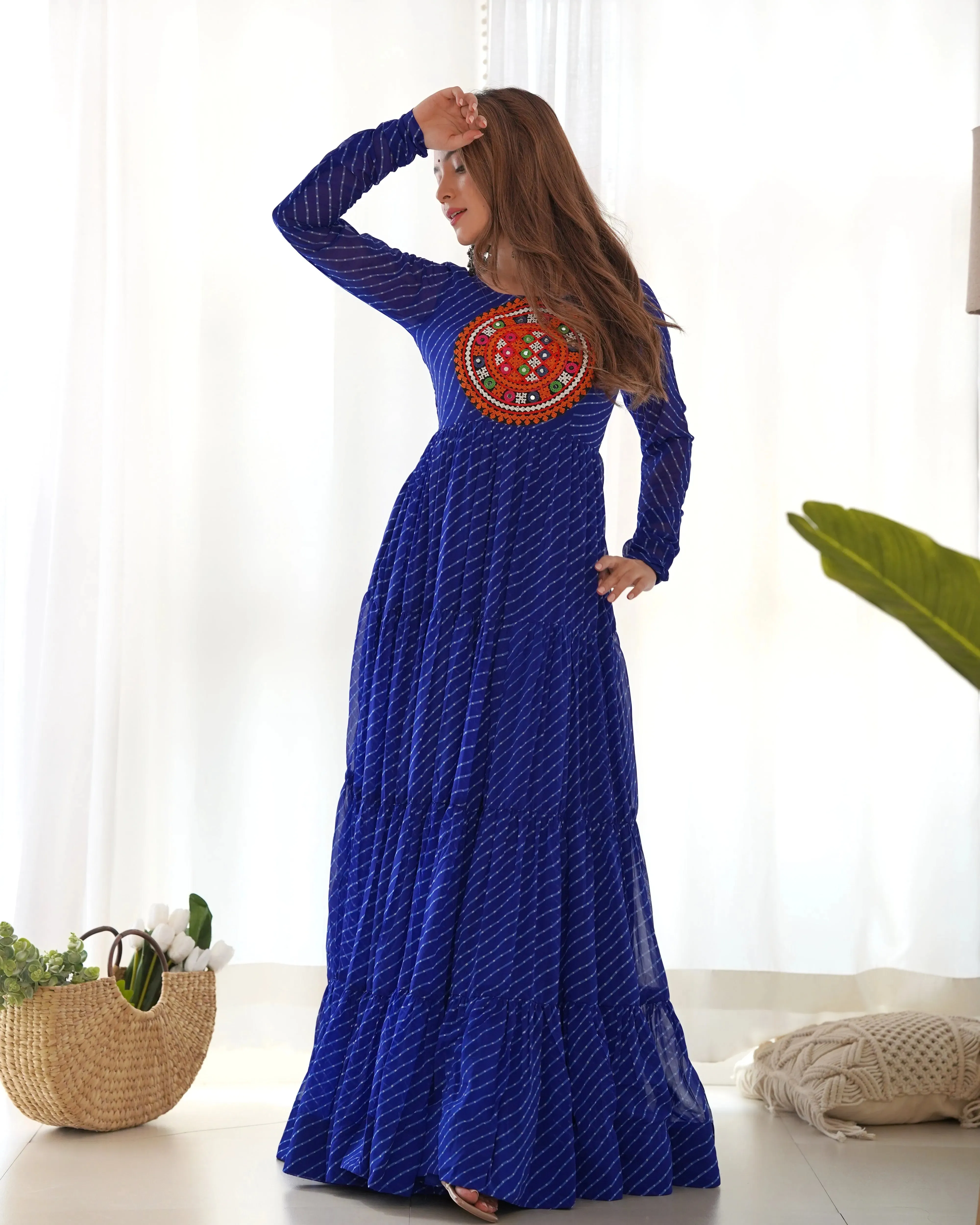 Leheriya Printed Navratri Wear Pure Soft Faux Georgette Gown