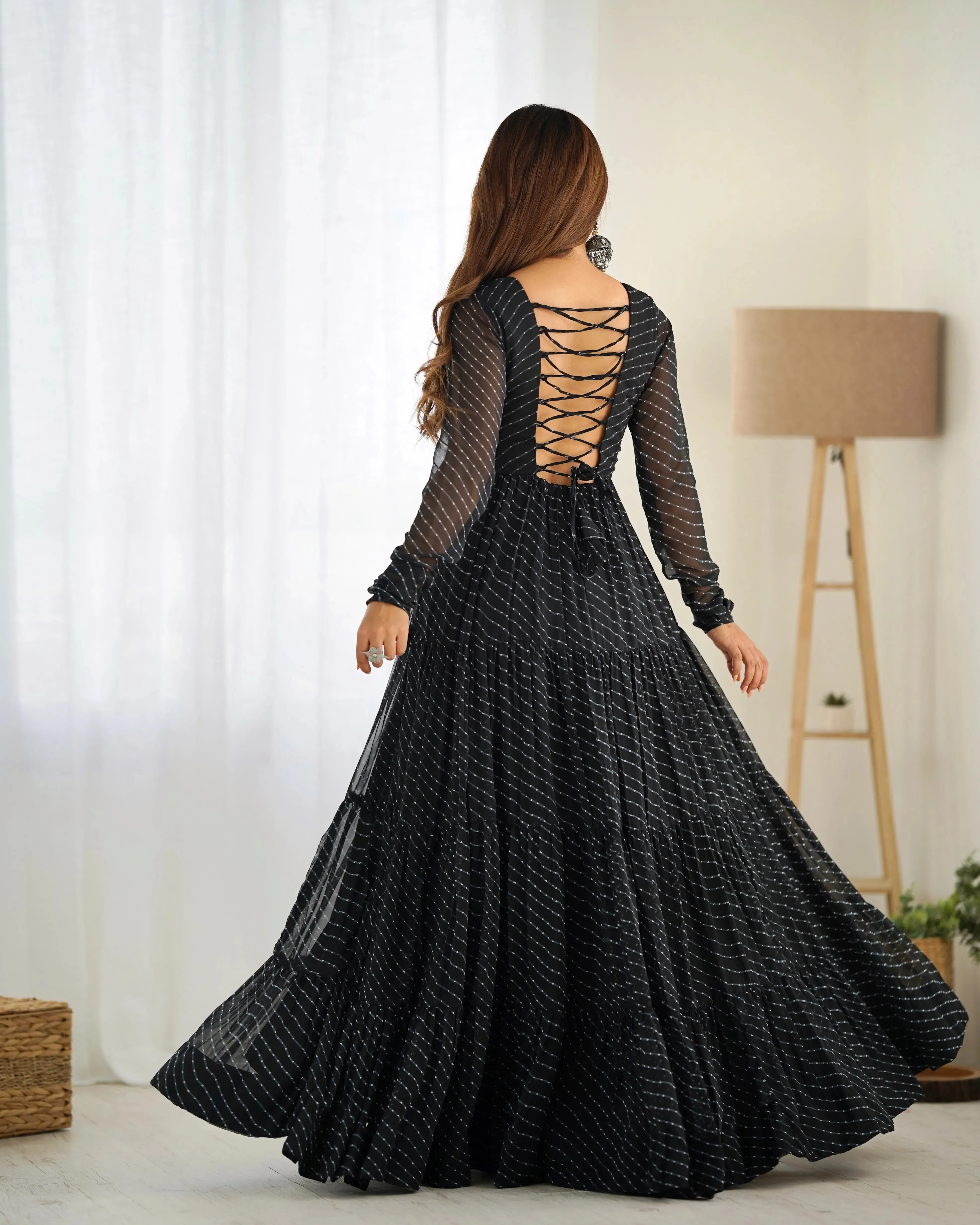 Leheriya Printed Navratri Wear Pure Soft Faux Georgette Gown