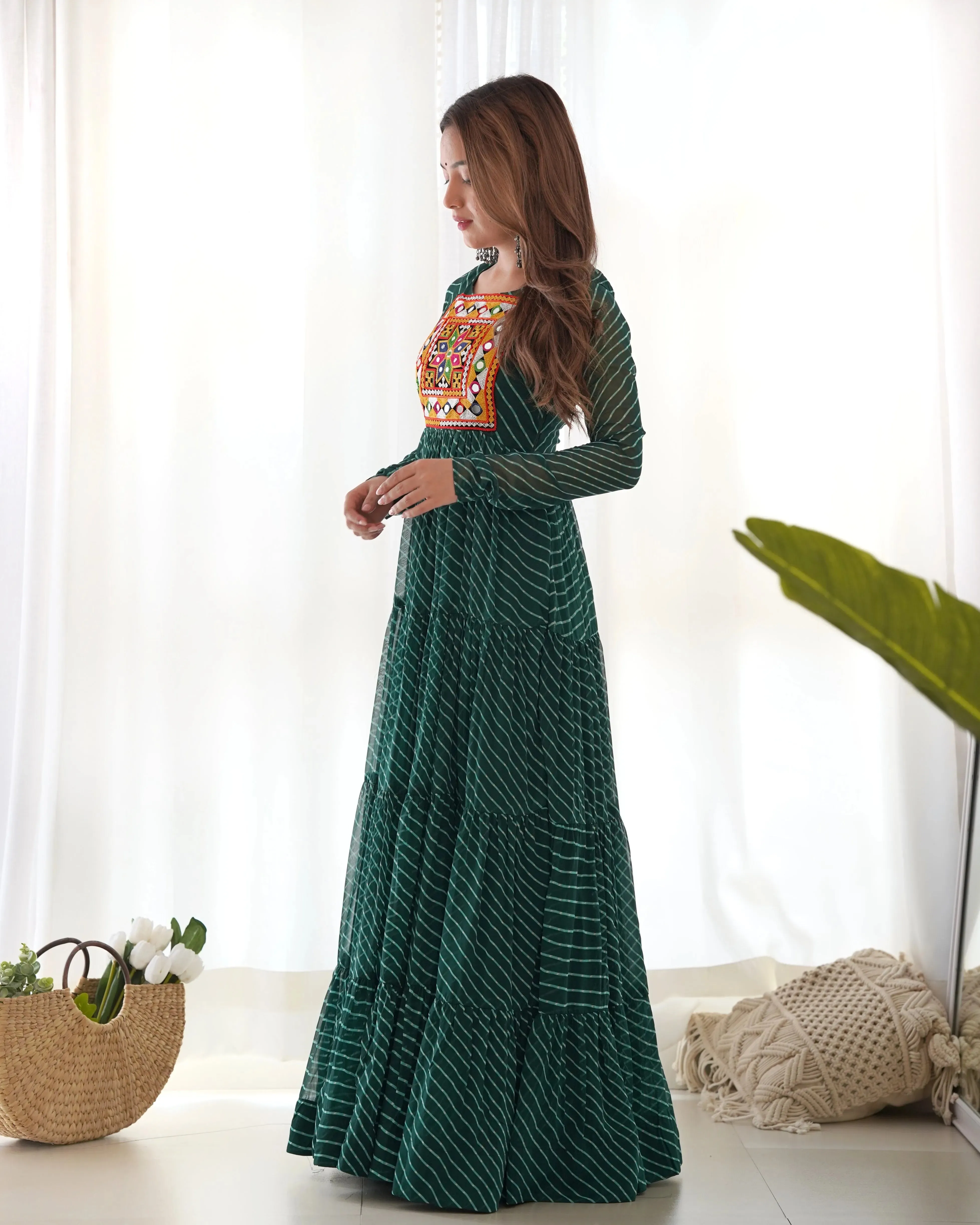 Leheriya Printed Navratri Wear Pure Soft Faux Georgette Gown