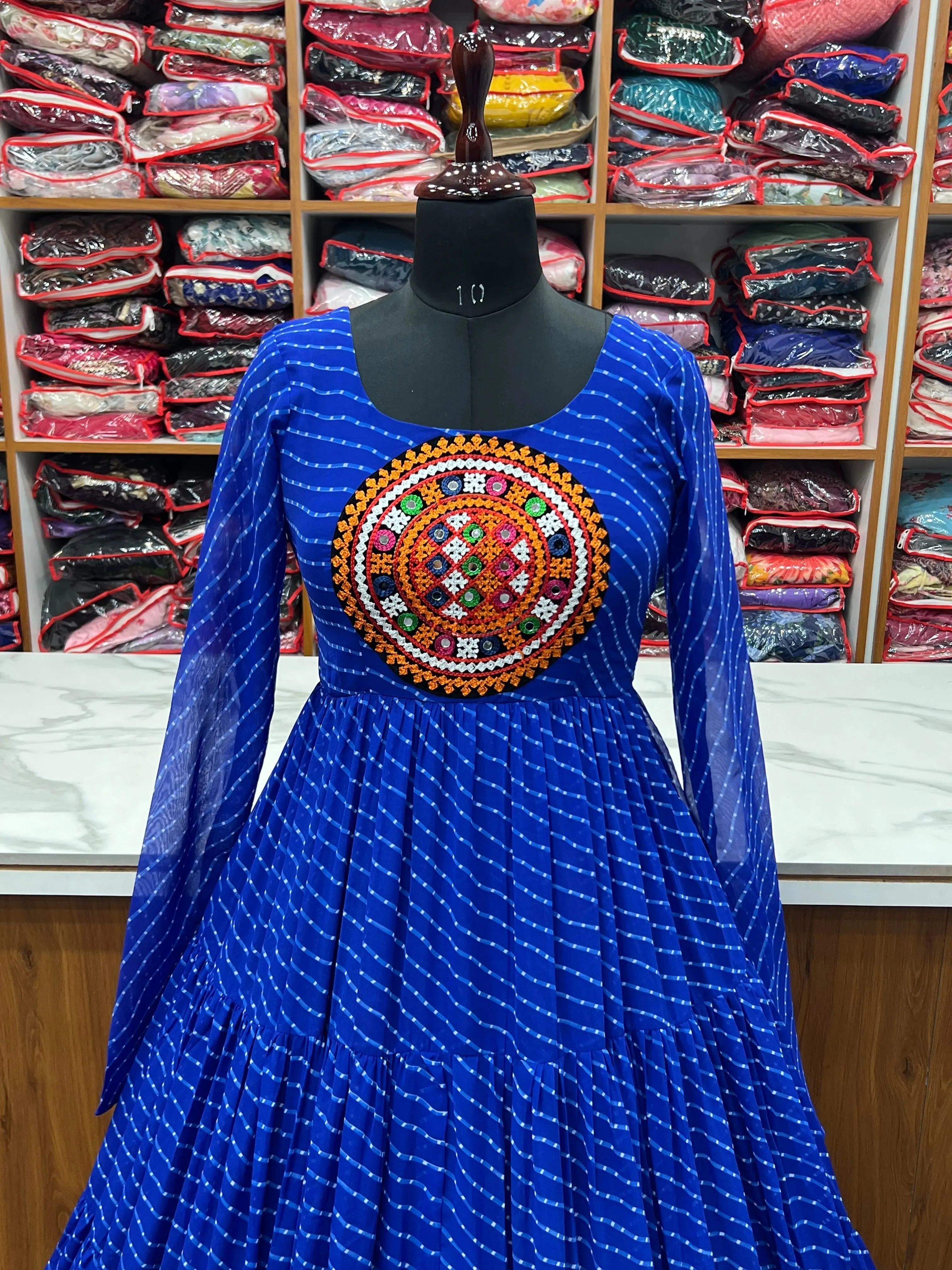 Leheriya Printed Navratri Wear Pure Soft Faux Georgette Gown