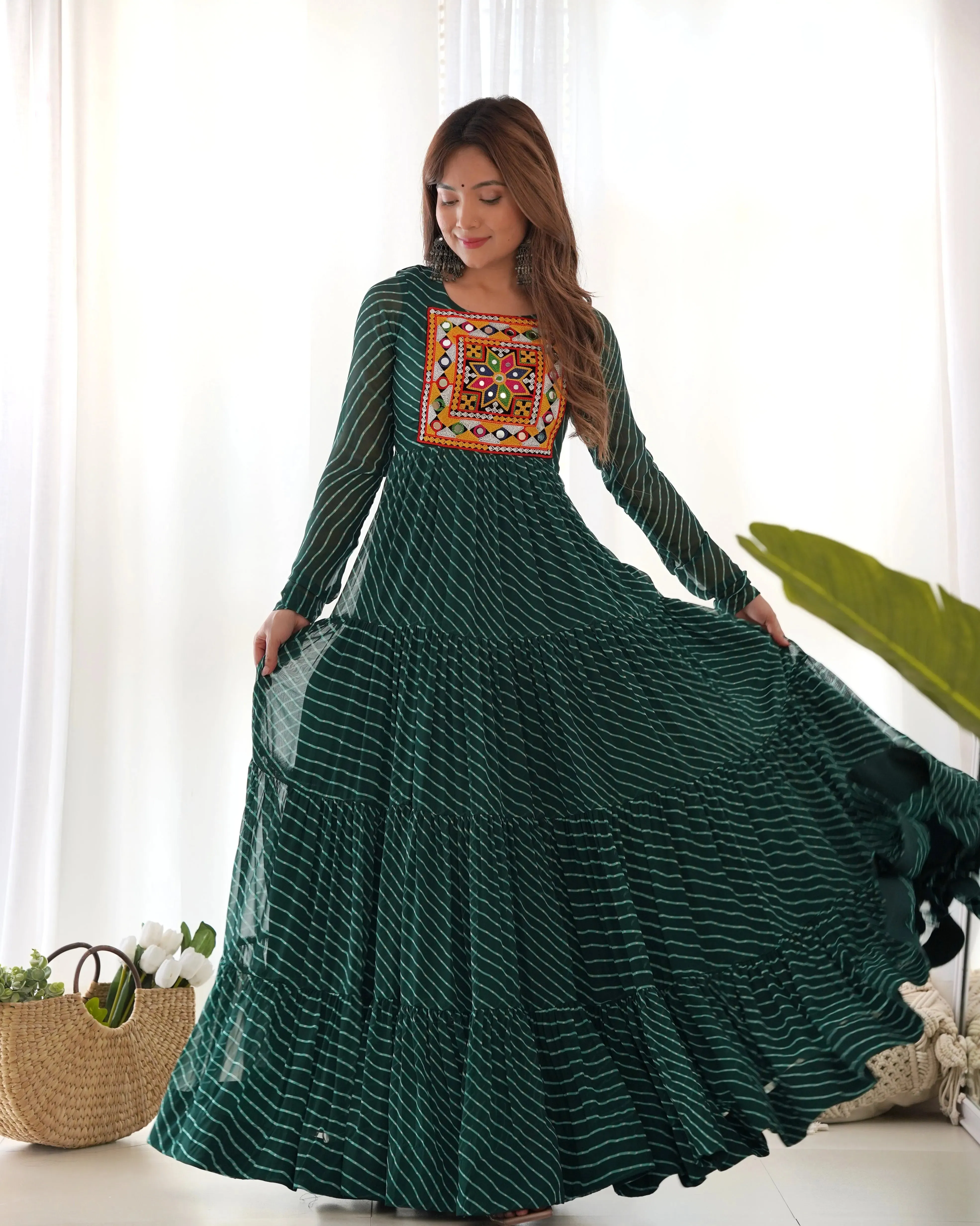 Leheriya Printed Navratri Wear Pure Soft Faux Georgette Gown