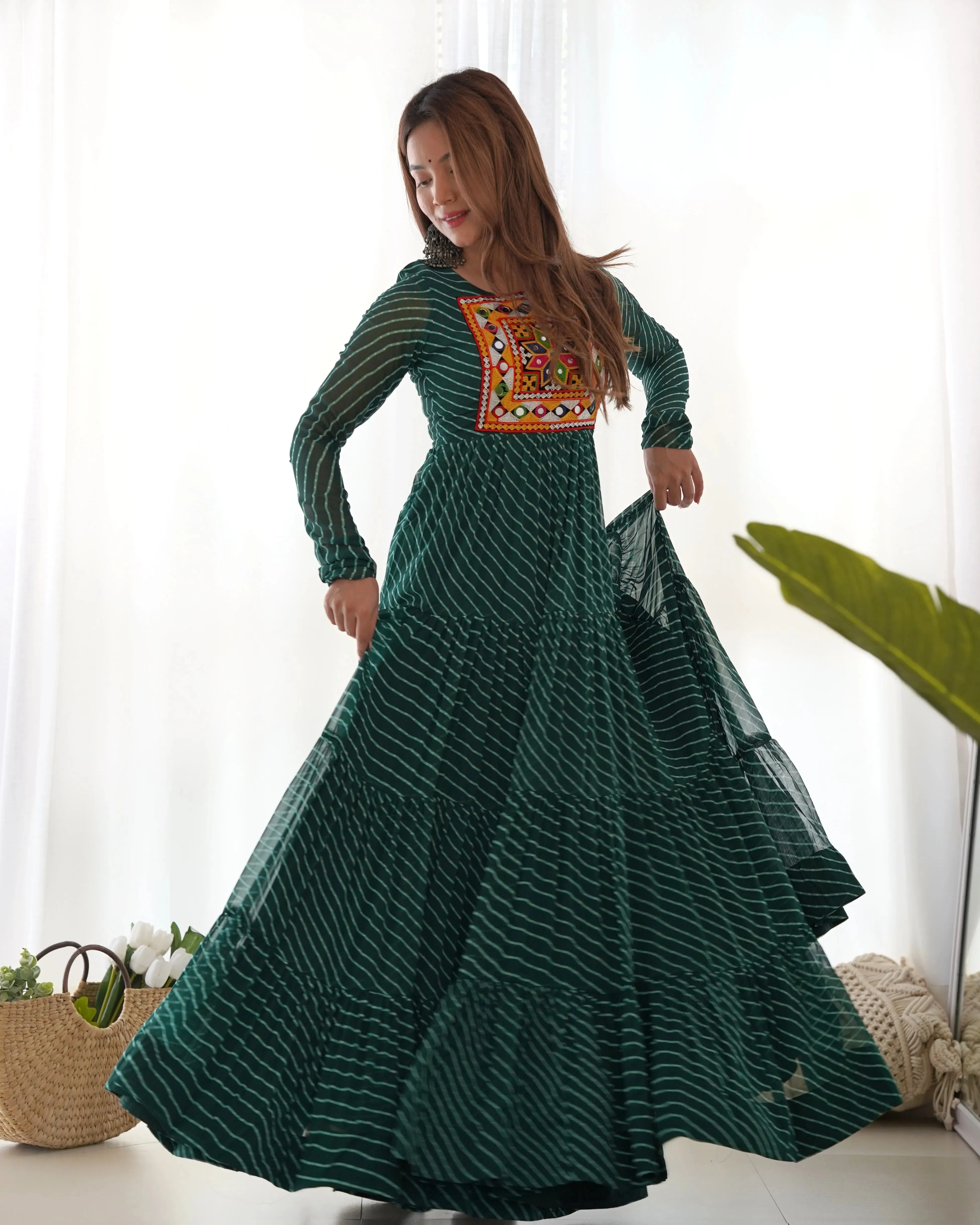 Leheriya Printed Navratri Wear Pure Soft Faux Georgette Gown