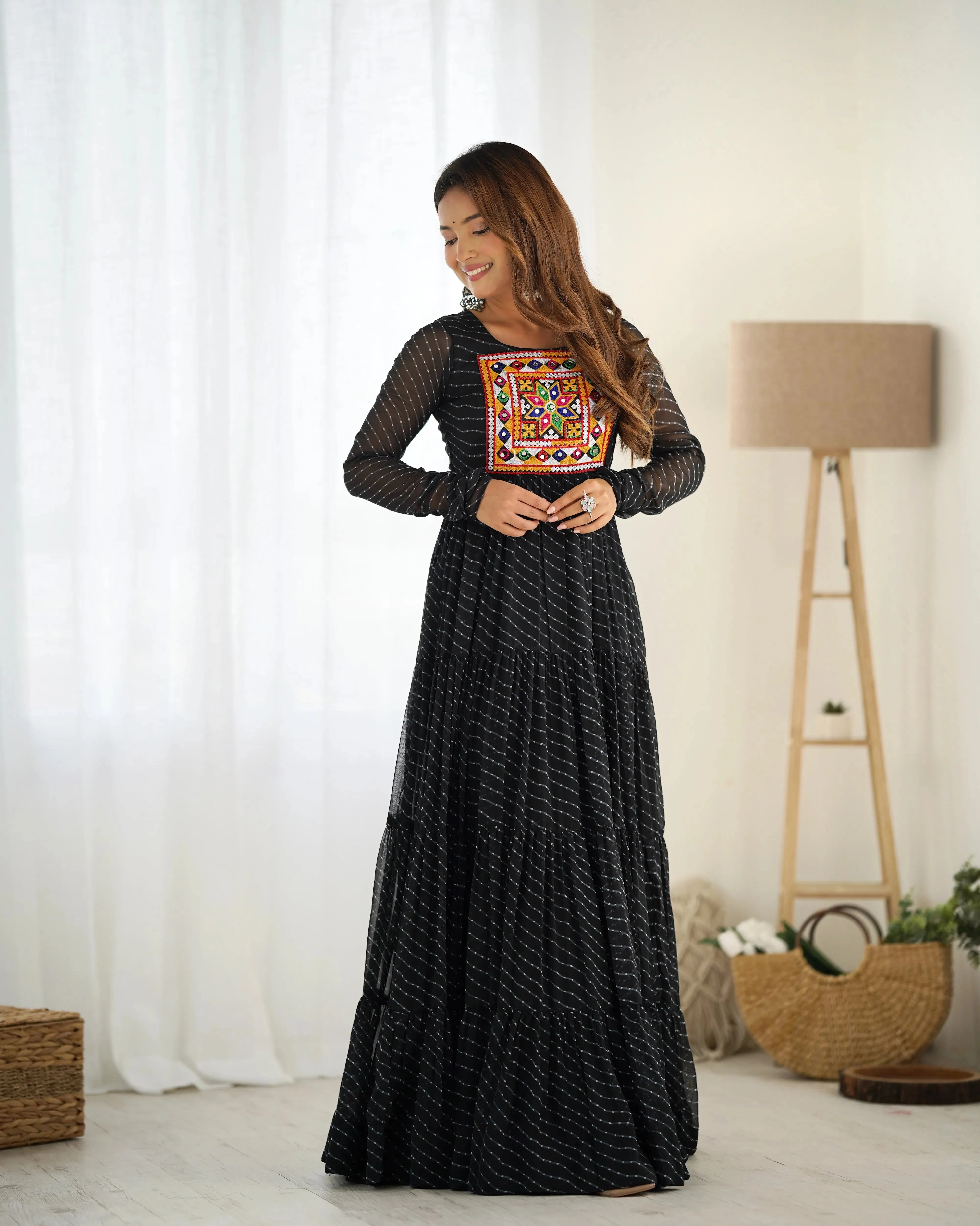 Leheriya Printed Navratri Wear Pure Soft Faux Georgette Gown