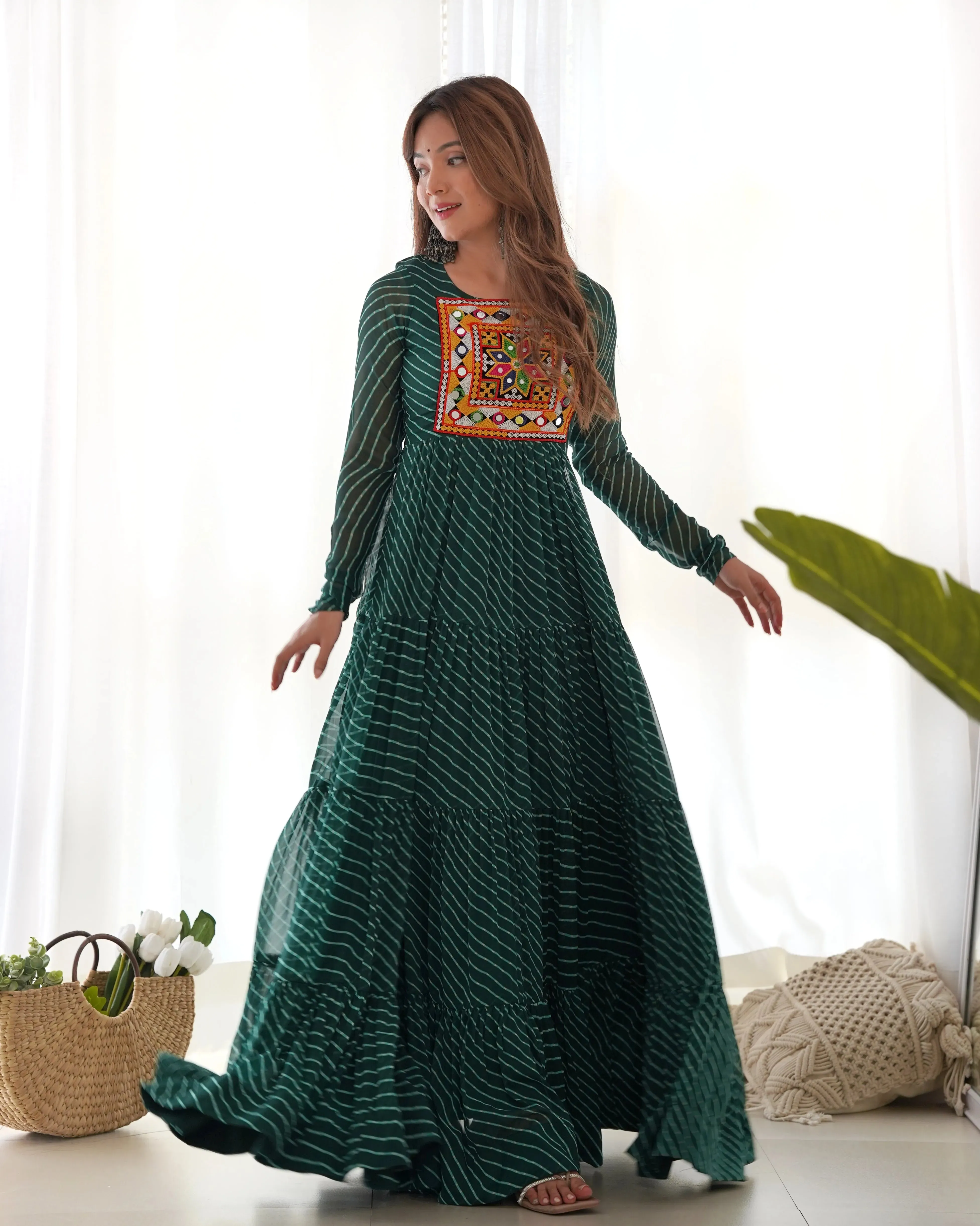 Leheriya Printed Navratri Wear Pure Soft Faux Georgette Gown