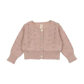 Lilette Pink Hearts Open Knit Cardigan