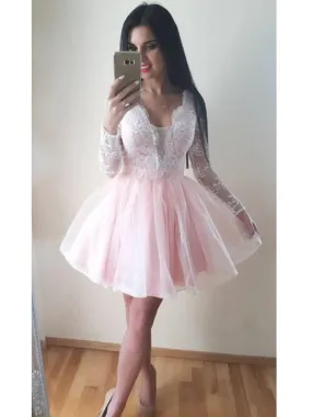 Lovely Pink Short Prom Dress with Long Sleeves | 8th Grade Formal Dance Dress