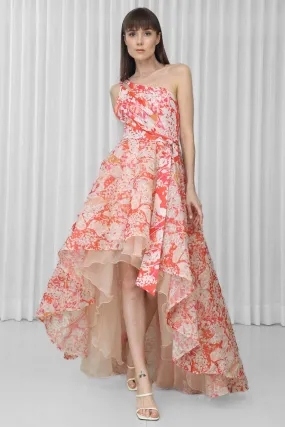 Maple Leaves Printed Embroidered Gown