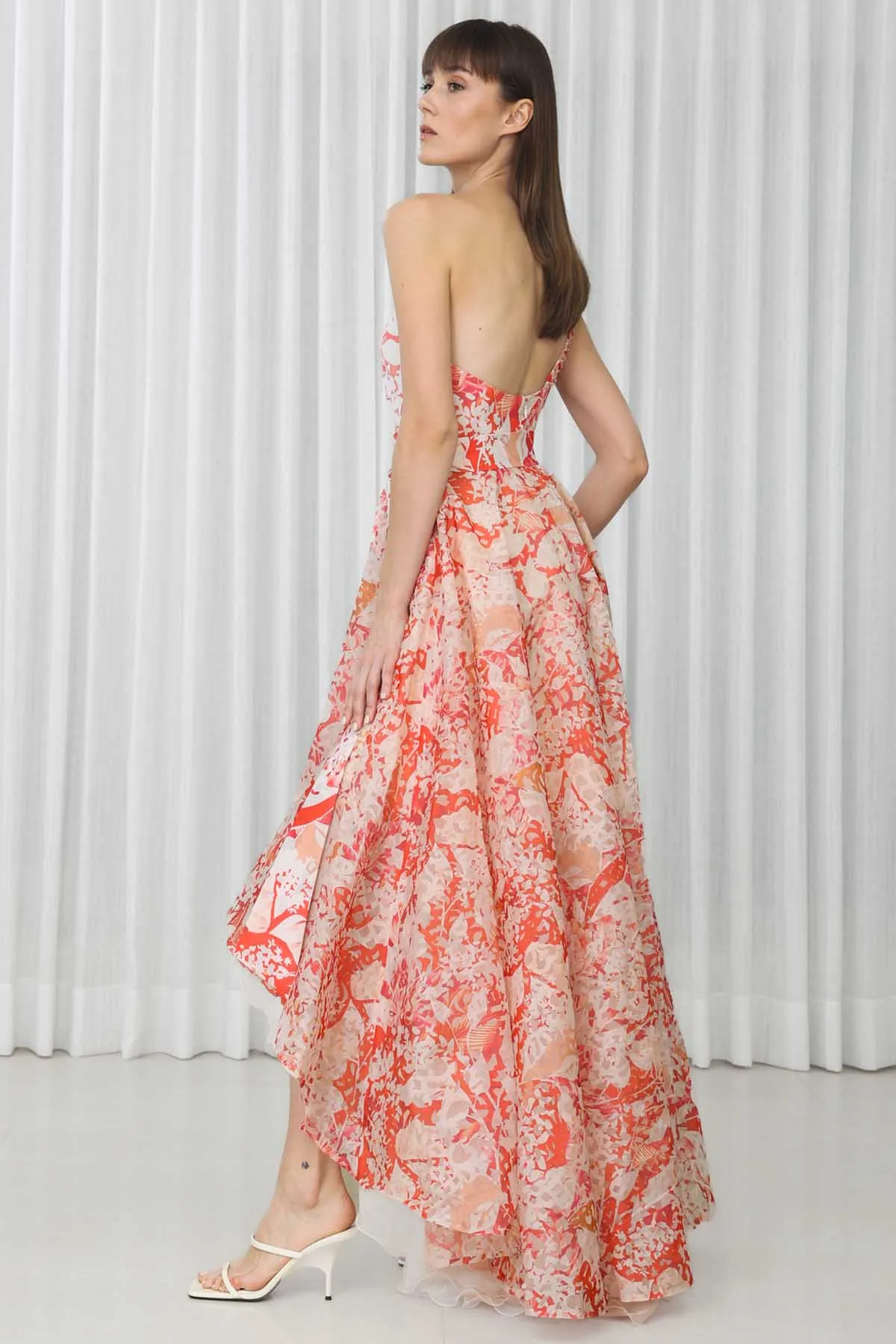 Maple Leaves Printed Embroidered Gown
