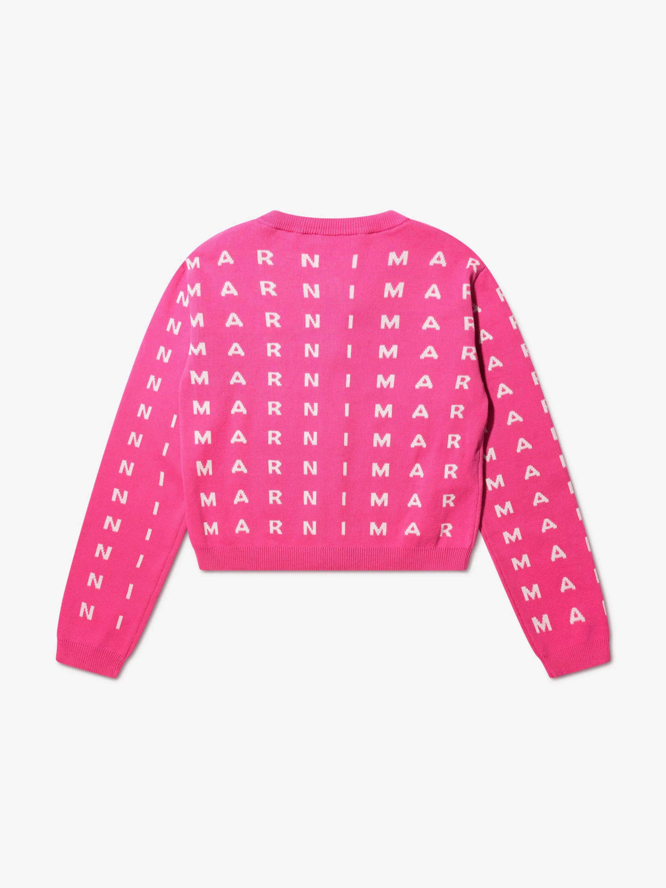 MARNI Girls Logo Print Cardigan in Pink