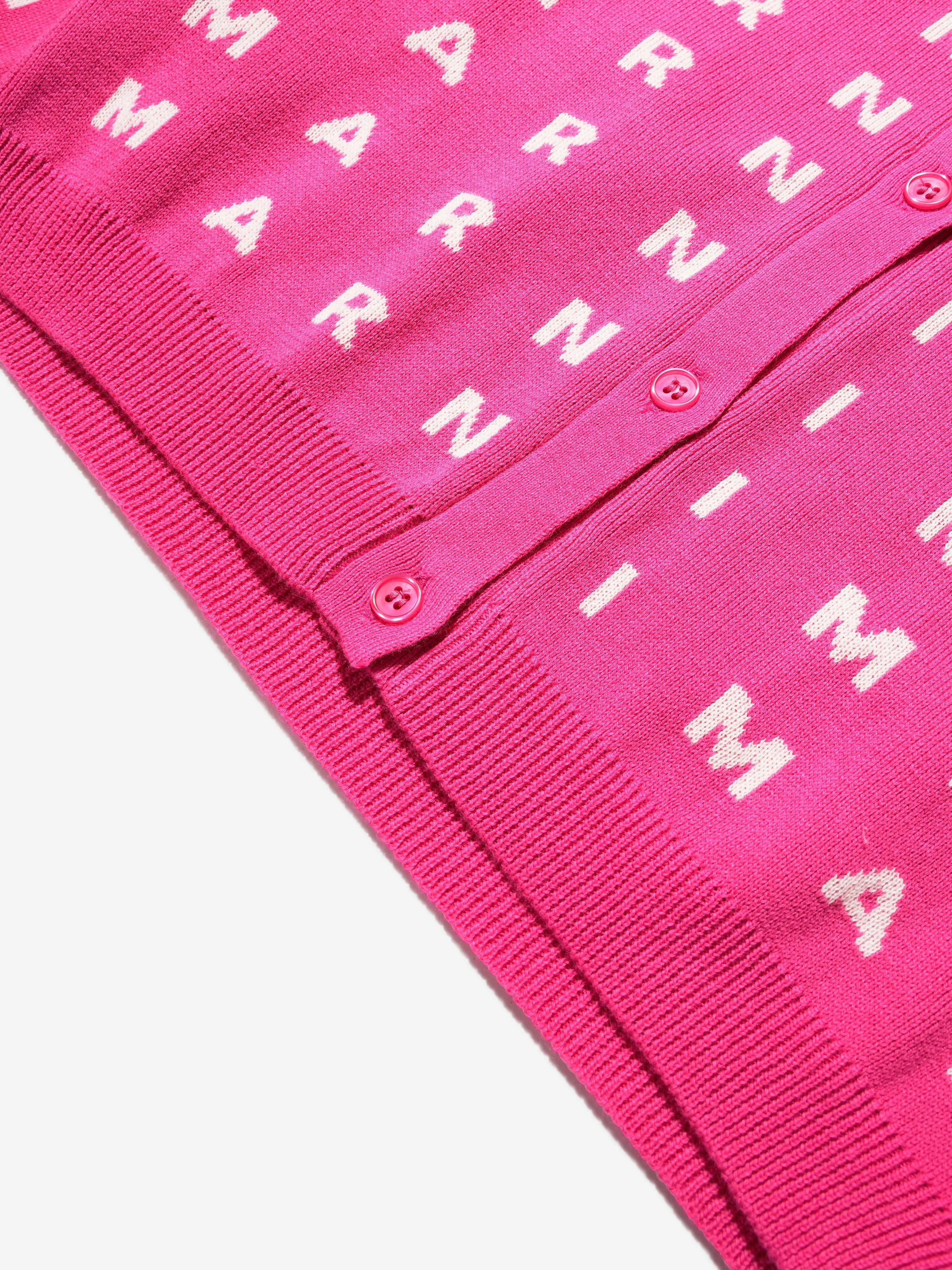 MARNI Girls Logo Print Cardigan in Pink