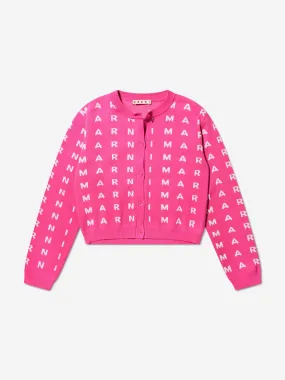 MARNI Girls Logo Print Cardigan in Pink