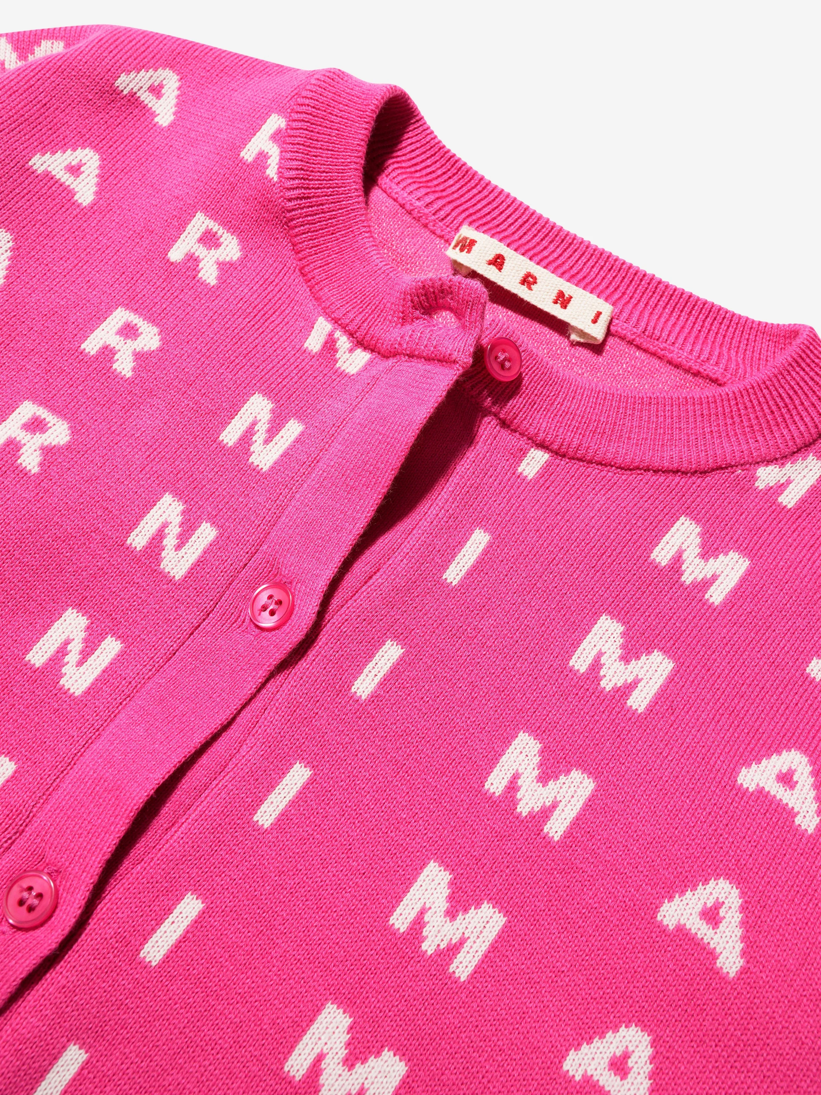 MARNI Girls Logo Print Cardigan in Pink