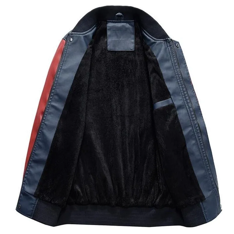 Men Baseball Jacket Embroidered Leather Pu Coats Slim Fit College Fleece Luxury Pilot Jackets Men's Stand Collar Top Jacket Coat