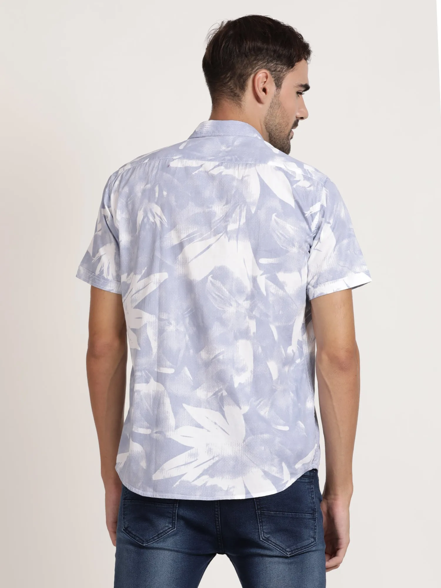 Men Blue Printed Casual Shirt (GBMNR4013)