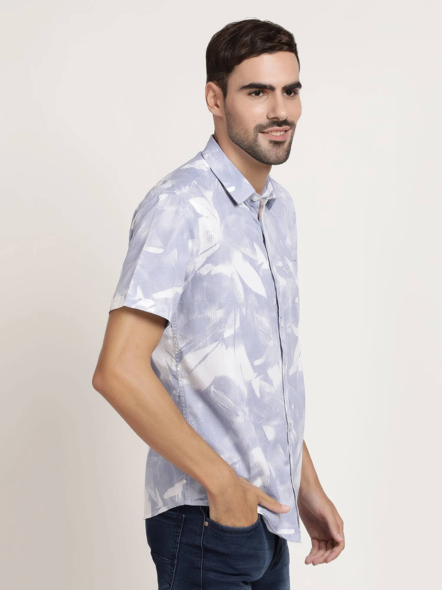 Men Blue Printed Casual Shirt (GBMNR4013)