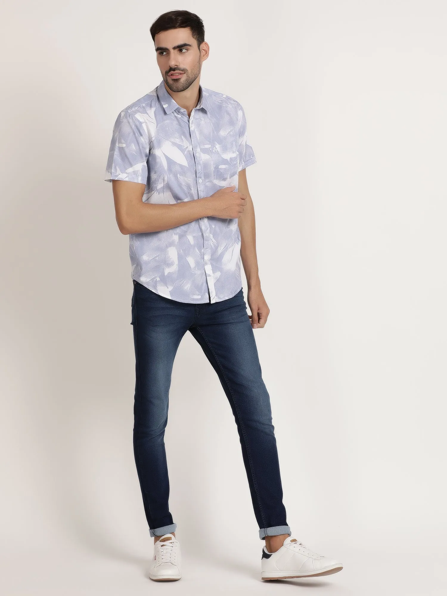 Men Blue Printed Casual Shirt (GBMNR4013)
