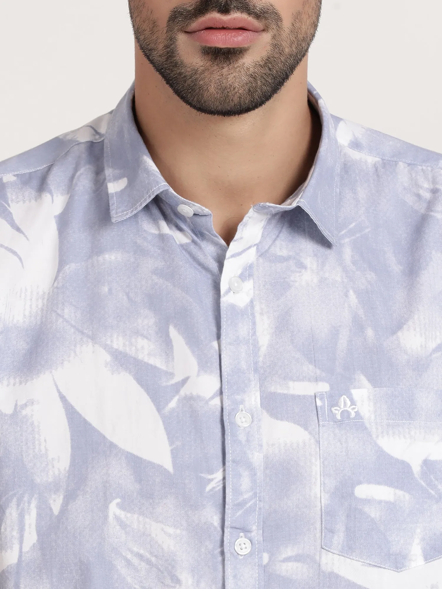 Men Blue Printed Casual Shirt (GBMNR4013)