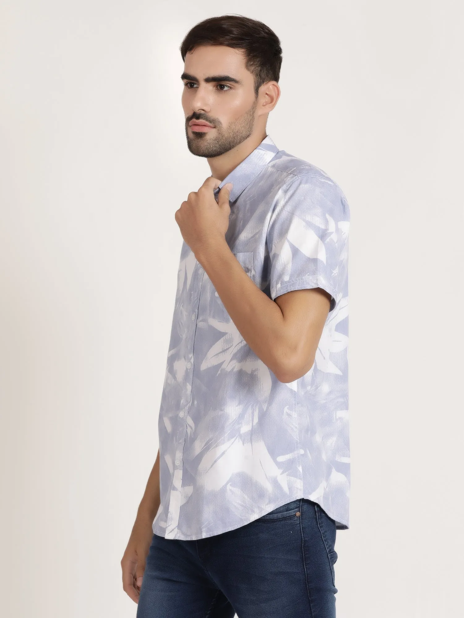 Men Blue Printed Casual Shirt (GBMNR4013)