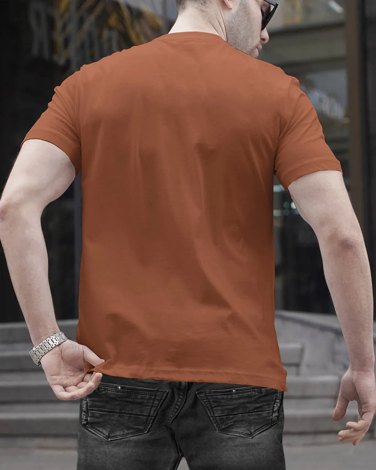 Mens mandarin collar T-Shirt Half Sleeve / Brown