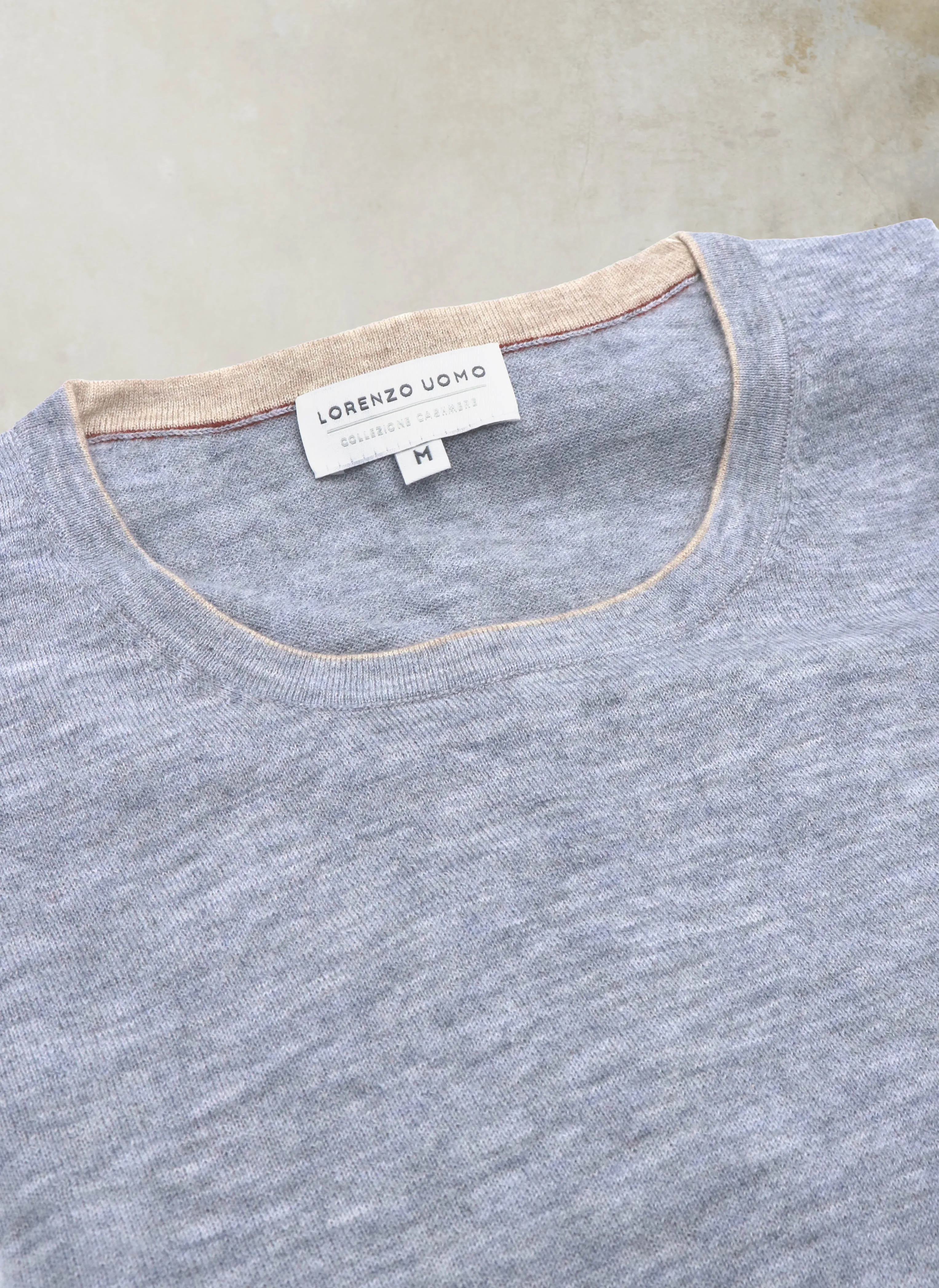 Men's Sanremo Cashmere Long Sleeve Crew Neck Shirt Sweater in Light Grey