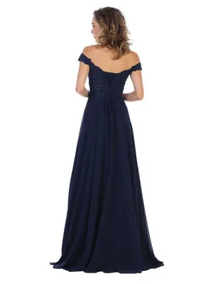 MQ 1602 B - Off the Shoulder A-Line Prom Gown with Sheer Lace Embellished Bodice Corset Back & Flowy Chiffon Skirt