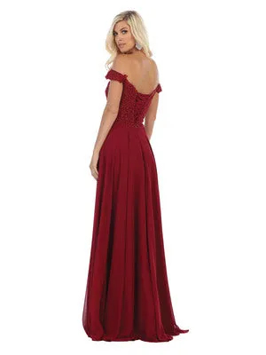 MQ 1602 B - Off the Shoulder A-Line Prom Gown with Sheer Lace Embellished Bodice Corset Back & Flowy Chiffon Skirt