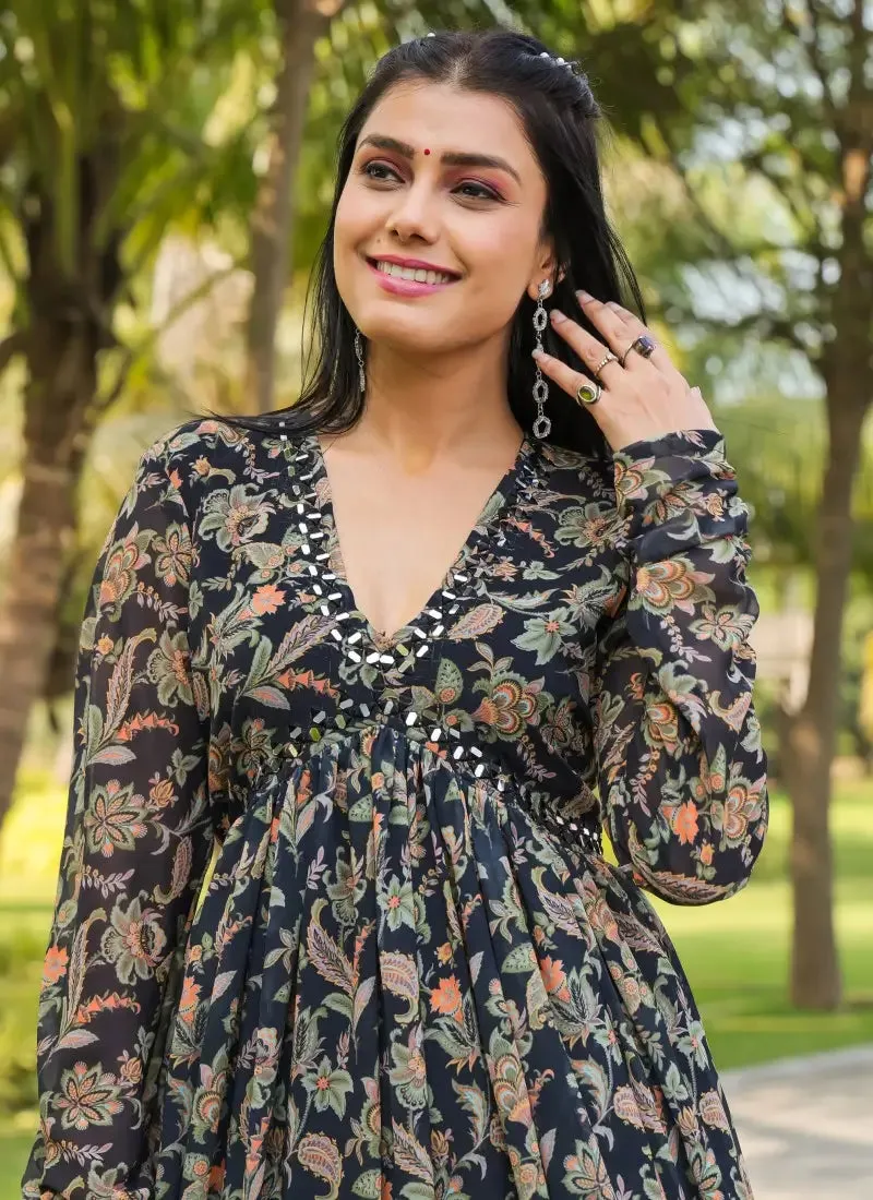 Multi Color Floral Printed Gown with Dupatta