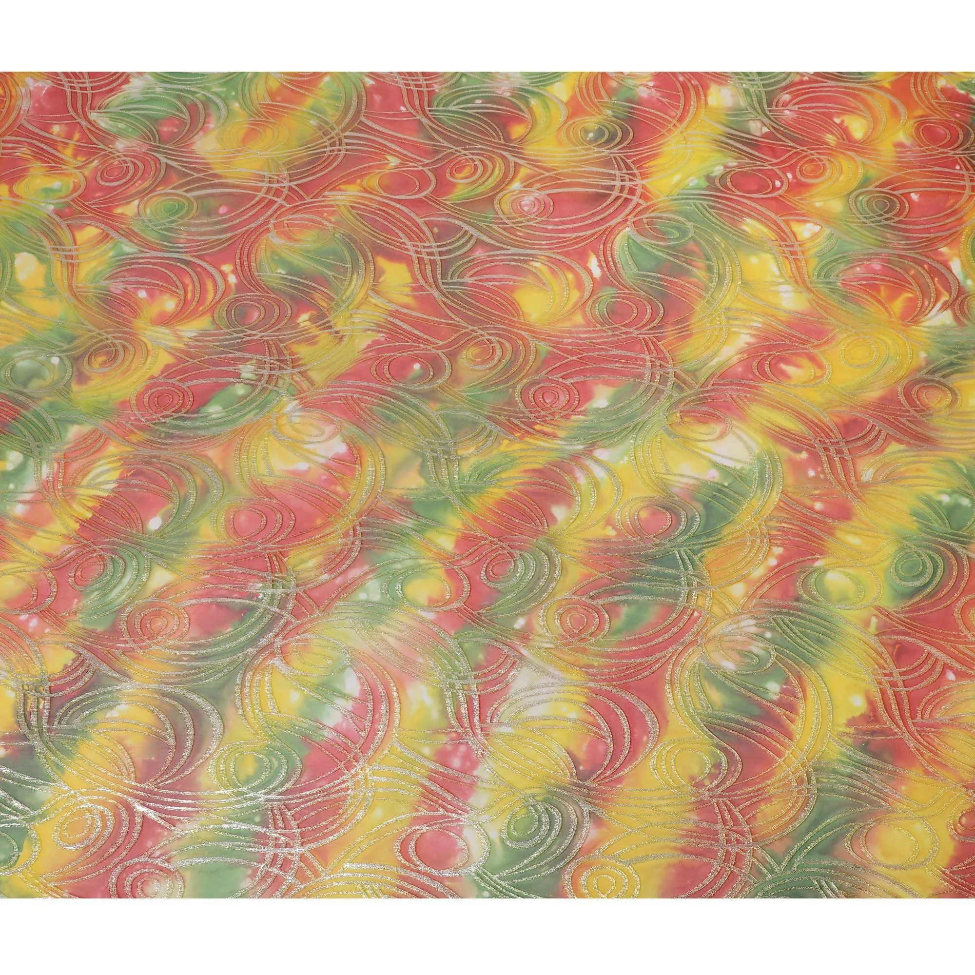 Multicolor premium pure silk chiffon fabric with gold metallic lurex in abstract design-D14082