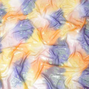 Multicolor Premium pure silk chiffon fabric with neon green metallic lurex in floral design-D9318
