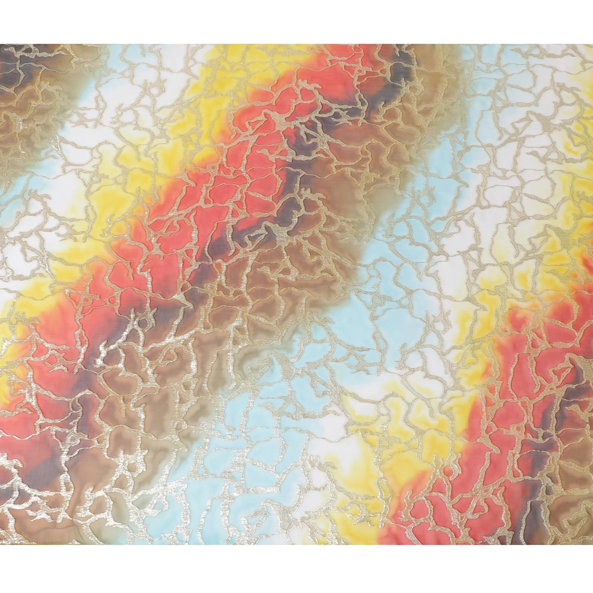 Multicolor Premium pure silk chiffon with gold metallic lurex in abstract design-D11366