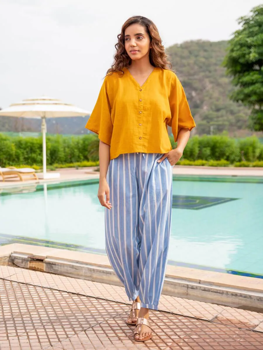 Mustard Cotton Slub Short Top