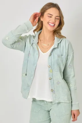 Mystree Thermal Contrast Hoodie Jacket - Washed Pale Blue