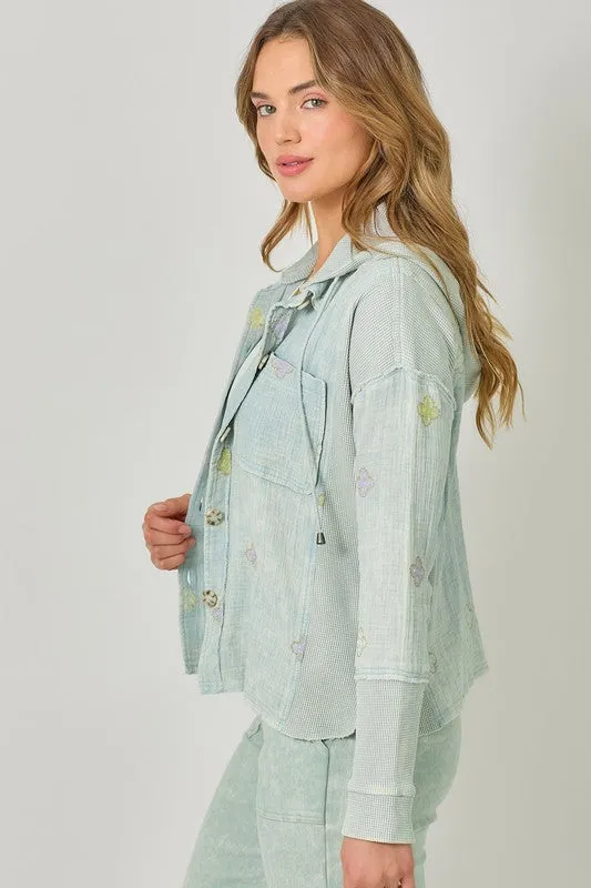 Mystree Thermal Contrast Hoodie Jacket - Washed Pale Blue