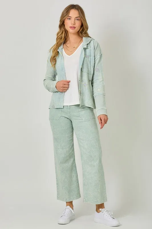 Mystree Thermal Contrast Hoodie Jacket - Washed Pale Blue