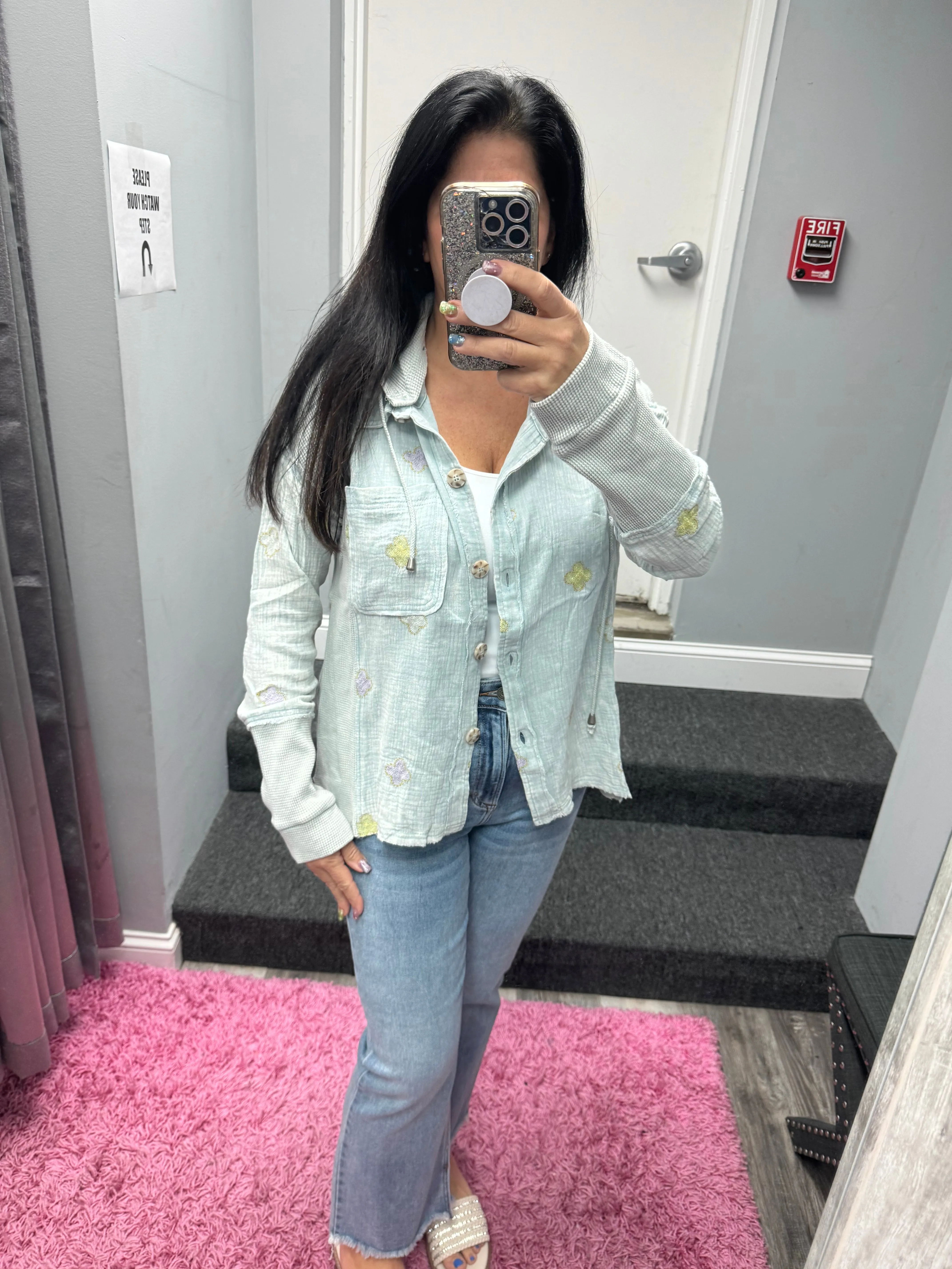 Mystree Thermal Contrast Hoodie Jacket - Washed Pale Blue