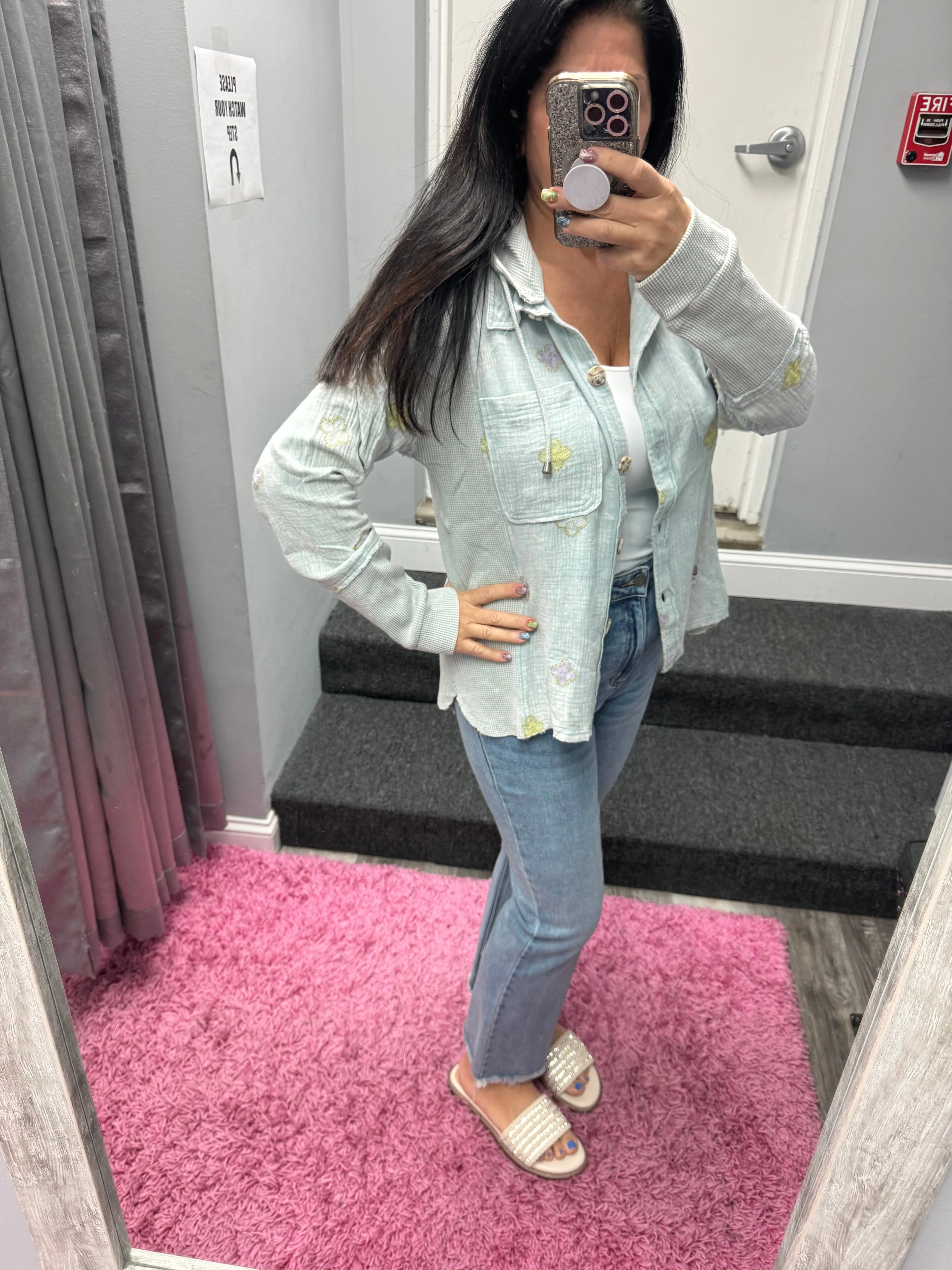 Mystree Thermal Contrast Hoodie Jacket - Washed Pale Blue