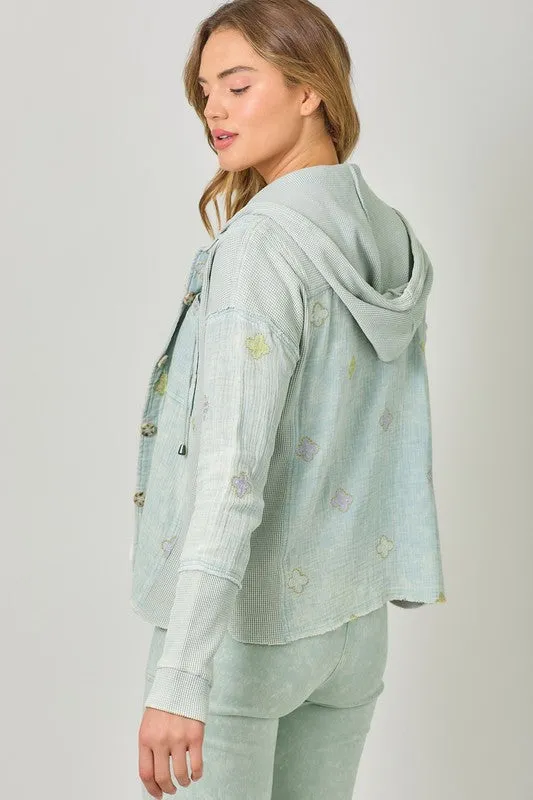 Mystree Thermal Contrast Hoodie Jacket - Washed Pale Blue