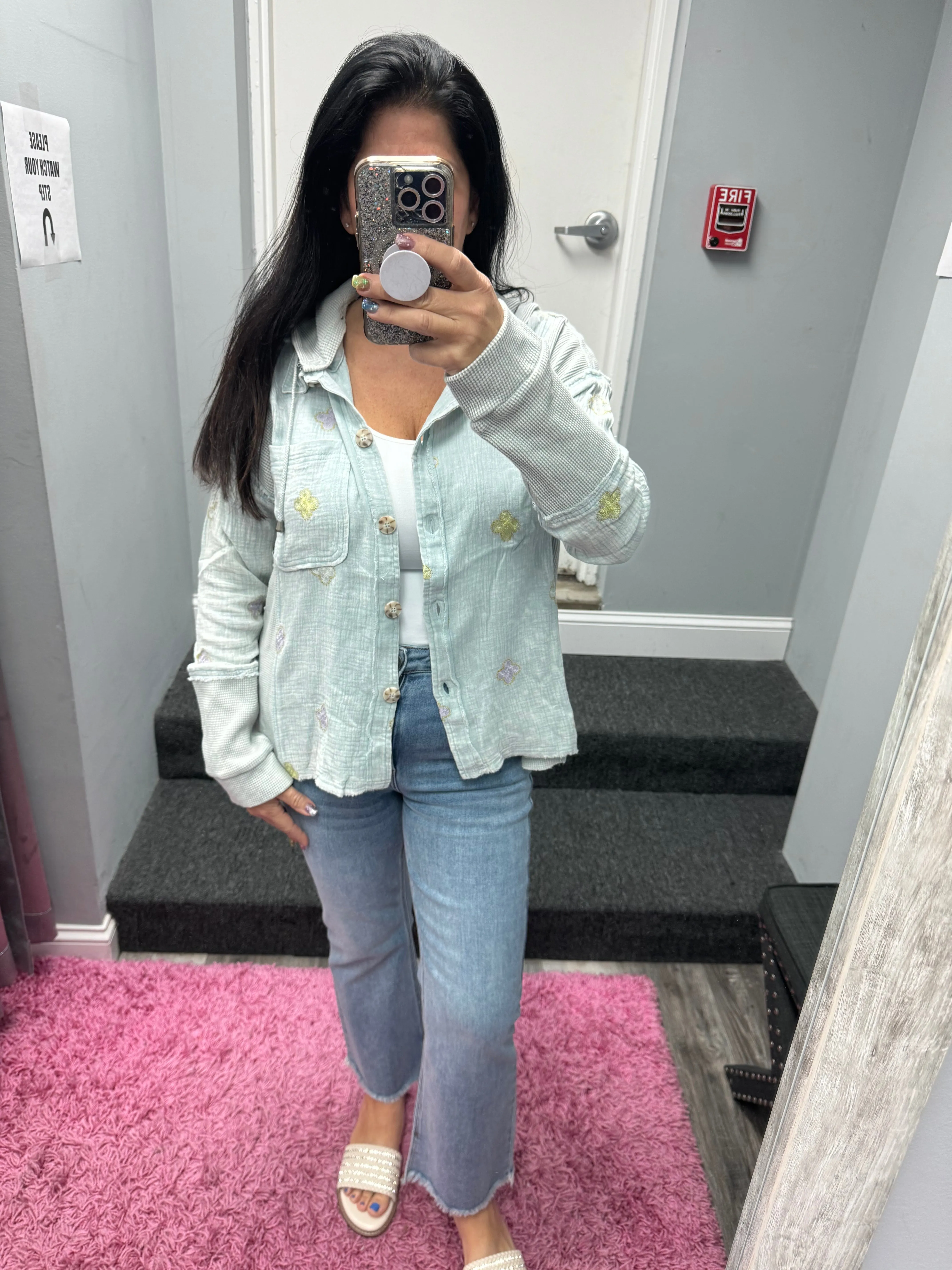 Mystree Thermal Contrast Hoodie Jacket - Washed Pale Blue