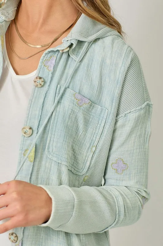 Mystree Thermal Contrast Hoodie Jacket - Washed Pale Blue