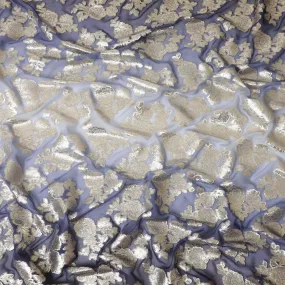 Navy blue to light blue premium pure silk chiffon fabric with  gold metallic lurex in floral design-D10617