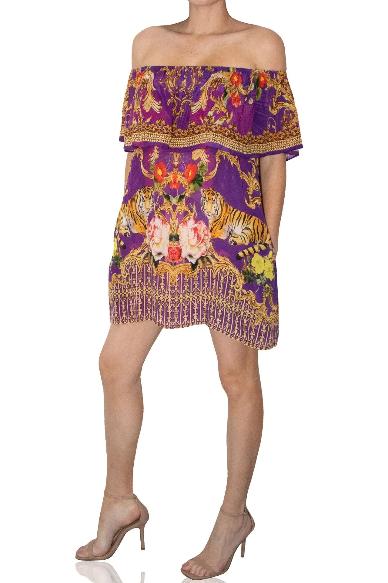 Off Shoulder Short Purple Dress