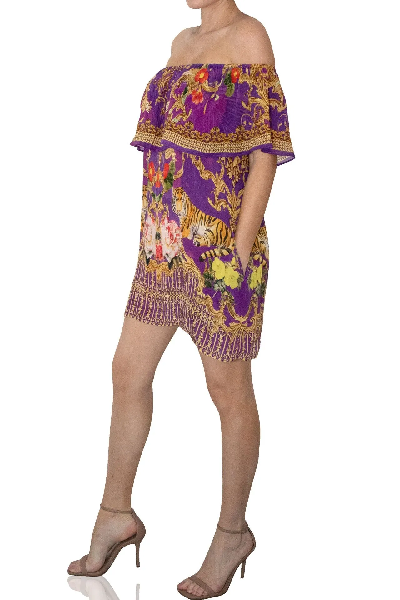 Off Shoulder Short Purple Dress
