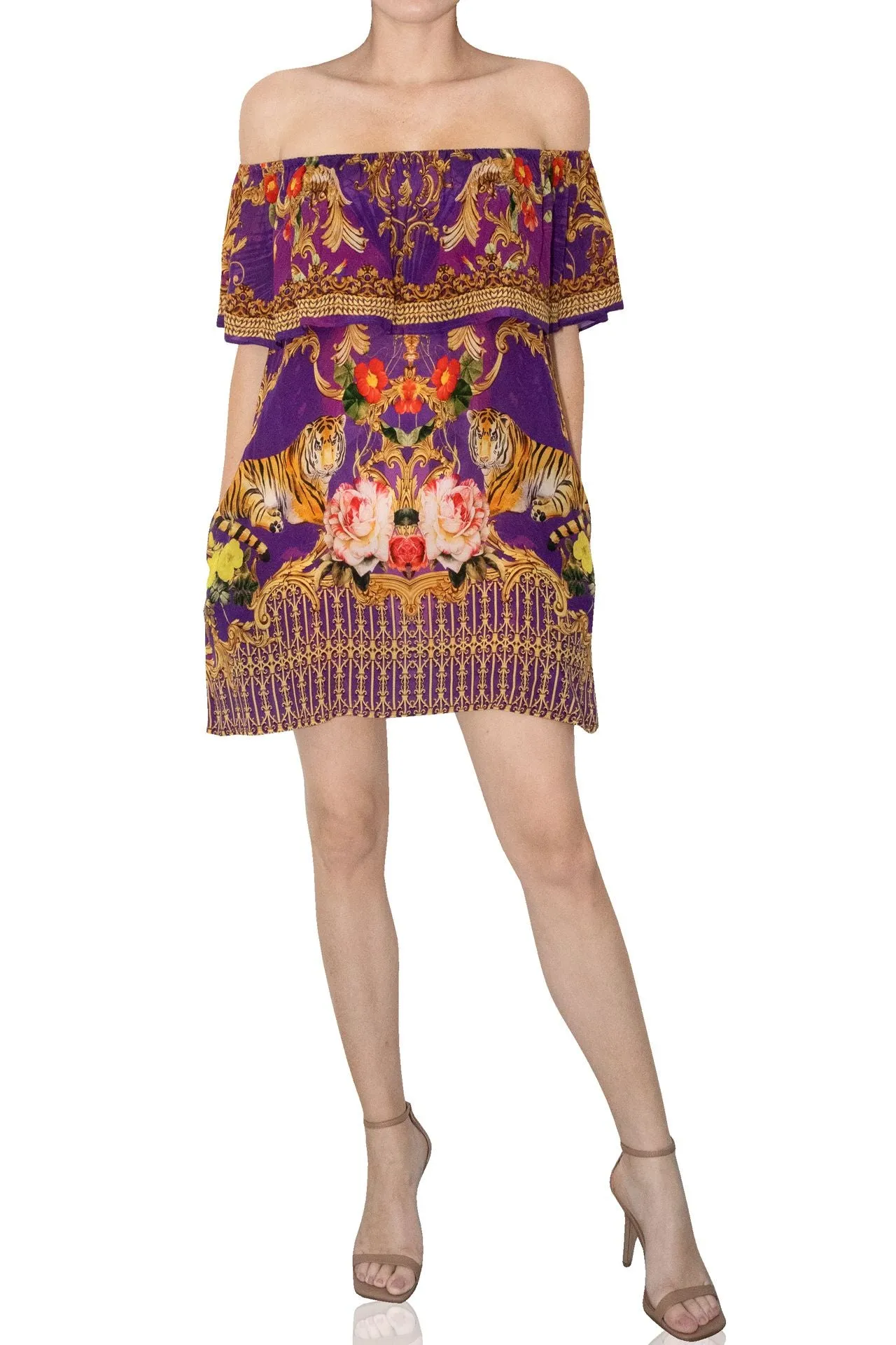 Off Shoulder Short Purple Dress