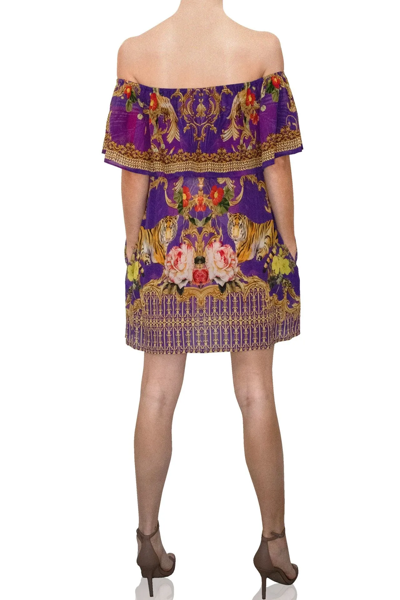 Off Shoulder Short Purple Dress