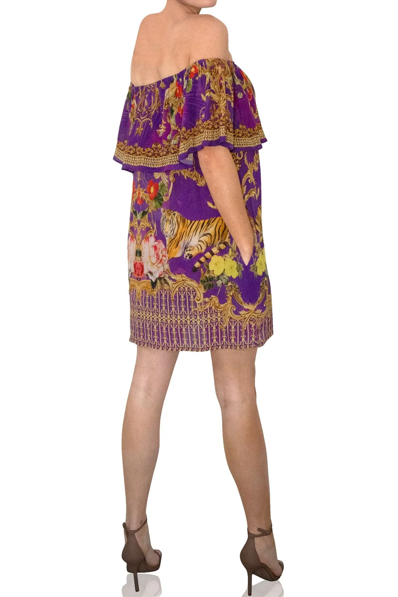 Off Shoulder Short Purple Dress